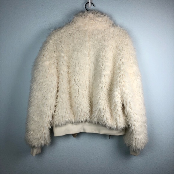 Reformation Freddie Faux Fur Jacket Cream Coat L - Picture 8 of 8